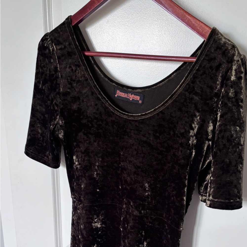 Princess Highway Crushed Velvet Skater Dress in Olive Green AU Size 10